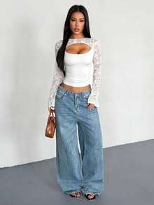 Áo kiểu nữ VIVINA thời trang xuân/hè, phối ren, thiết kế khoét rỗng, cổ tròn, thích hợp cho đi chơi, dạo phố, hẹn hò, du lịch và mặc hàng ngày trong kỳ nghỉ. - trắng - Xem 7