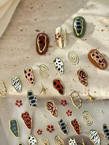Beautizon Nailartlab 1张复古动物纹美甲贴纸，金色可选，可定制豹纹、斑马纹、奶牛纹，DIY美甲贴纸 - 彩色 - 查看 3