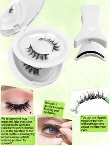 2 Pairs Natural Magnetic Eyelashes With Mirror, Convenient Quick Wear & Removal, Reusable Wet Eyelashes, Anime Style Magnetic Eyelashes 2 Pairs - Black - View 7