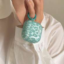 透明绿色豹纹耳机保护套，带挂环，可爱简约，兼容苹果Pro 2、Pro、4、3、1/2，适合女性使用 - 青碧色 - 查看 3