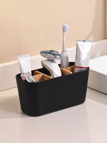 Soporte para cepillos de dientes de plástico negro con 5 ranuras y divisor, organizador de almacenamiento independiente para el baño para cepillos de dientes, pasta de dientes, maquinillas de afeitar, decoración de estilo moderno para encimera, baño/sala de estar/almacenamiento en el hogar - Multicolor - Ver 1
