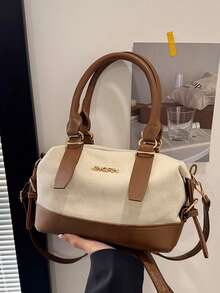 Women's Elegant Boston Handbag, Fashionable Soft Bag Gift For Valentine's Day, Large Capacity Versatile Shoulder Bag, Stain-Resistant, Adjustable Strap, Zipper Closure, Polyester Lining, Golden Hardware - White - View 12