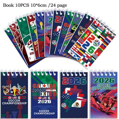 10pcs World Cup Themed Spiral Notebooks, Student Memo Pads, Football Record Books, Portable Diaries, Student Exercise Books, Party Favors, Party Note Books, Account Books, School Gifts, Valentine's Day Gifts