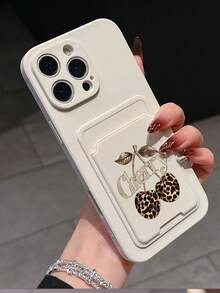 1pc Solid White TPU Shockproof Phone Case And 1pc Y2K Style White Leopard Cherry Pattern Sticker Card Holder 2-In-1 Fashion Versatile Creative Full Coverage Phone Case Suitable For Samsung A14/A54/A56/A31 4G/A23, A98, S24 S25 Ultra, A5 13C 14C, Note 14 15 Pro 4G, K60 Ultra - Multicolor - View 3