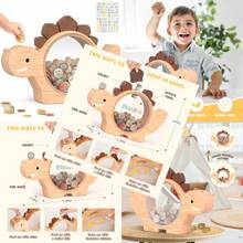 Wooden Dinosaur Piggy Bank For Boys Cute Wood Dino Money Bank For Toddlers Creative Saving Coin Jar Personalized Present For Child Birthday Decor Natrul Wood Standard - NatrulWood - View 1