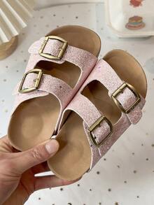 Sandal Selop Anak Berkilau - Bahan Suede Imitasi dan Sol Gabus Lembut, Nyaman untuk Dipakai di Dalam dan Luar Ruangan - Berwarna merah muda - View 8