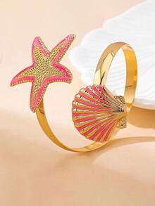 休闲时尚不对称海星贝壳手链，适合女性日常佩戴和海滩度假穿着 - 金色 - 查看 10