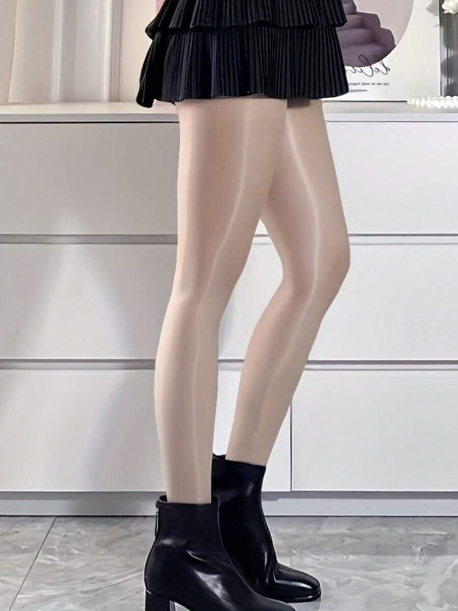 1 Pair Glossy Pantyhose, Silky Shiny Tights, Black Opaque Stockings - milky white - View 1