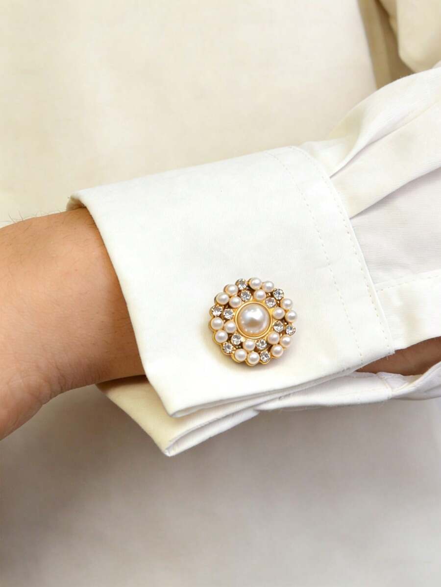 1 pieza Gemelos con diseño floral de rhinestone minimalista de moda, Broche de mujer, Accesorio de vestimenta de alta gama, Clip de corbata, Adecuado para atuendos de mujer, Vestidos de fiesta, Uso diario, Regalo para amigos, familia, días festivos