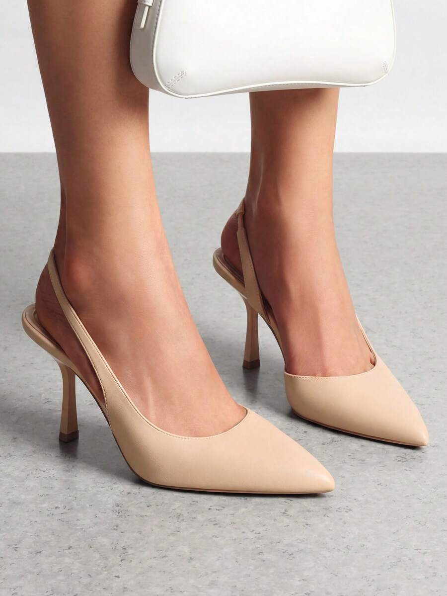 Women's Slingback Kitten Heels Pointed Toe Stiletto D'Orsay Pumps – Closed Back Dress Shoes For Wedding, Work, And Comfort - Màu be - Xem 1