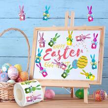 500张激光复活节兔子贴纸卷，5种颜色，春季闪亮兔子自粘封口贴纸，蝴蝶结兔子贴纸，美观贴花，适用于春季信封日记装饰、生日节日派对用品 - 彩色 - 查看 6