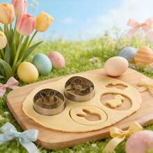 2pcs Reversible Easter Cookie Cutters, Easter Egg Cookie Cutter, Sandwich Cookie Mold, Rabbit & Chick Shaped, Stainless Steel Cookie Molds, New Easter Egg Sandwich Cookie Mold, Dual-Sided Cutter, Icing Cookie Cutter, Baking Tool - Silver - View 4