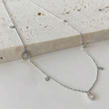 1 Light Luxury Simple Ins Water Drop Zirconia Necklace, Stainless Steel Women Pendant Necklace Suitable For Daily Dating Party Vacation Wear. - Silver - View 2