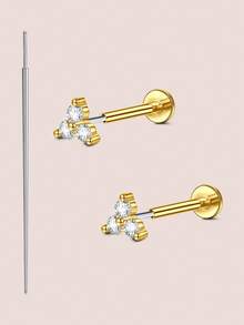 CIZME 20G 2 piezas Pendientes de botón con parte posterior plana con taper de acero inoxidable plateado y dorado, sin rosca, para perforación de nariz, anillos, corazón, estrella, mariposa, pendientes colgantes con CZ para tragus, cartílago, hélix, concha, labio, fosa nasal, Medusa, joyería de perforación para mujer y hombre - Dorado y plateado - Ver 14