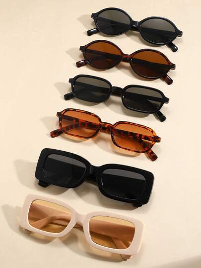 6pcs Plastic Multicolor Full Frame Geometric Decoration Modern Simple Style Ins Style Popular Design Women Fashion Glasses For Holiday Gift Shopping Summer Beach Party Street Snap Musical Festival Tropical Beach Vacay Family Outings Fashion Accessories Suitable For All Face Shapes