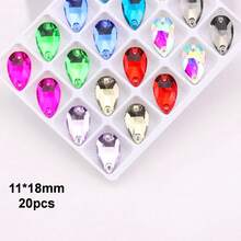 11*18mm, 20pcs/Pack, Flat Bottom Double Hole Exquisite Glass Rhinestones, Slim Teardrop Shape, For Sewing Wedding Dress, Handbag, Shoes Decoration, Jewelry Making Accessories - 11*18mm 20pcs - View 30