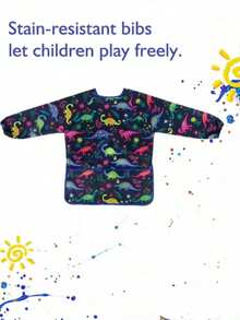 1 pieza Delantal impermeable con diseño de dinosaurio, diseño de manga larga con 3 bolsillos, adecuado para niños de 3 a 8 años, delantal de limpieza - A - Ver 2