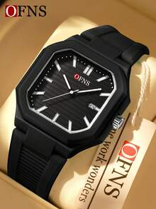 SANDA. Đồng hồ đeo tay OFNS Student Casual Quartz, mặt số chữ số Ả Rập, dạ quang, lịch, chống nước, dây đeo silicon, đồng hồ thời trang dành cho nam và nữ. - Một kích thước - Xem 13