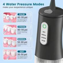1 buah Pembersih Gigi Nirkabel Portabel Isi Ulang, Flosser Air Elektrik dengan 4 Mode dan 4 Nozel, Cocok untuk Perawatan Mulut di Rumah - Hitam - View 3