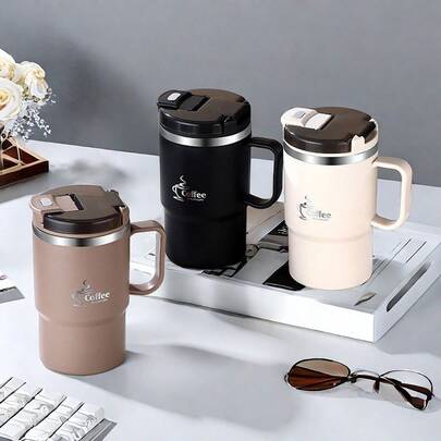 1个450/500毫升304不锈钢咖啡杯，带茶漏和折叠勺，双层保温奶茶咖啡水杯，带手柄，防烫饮水杯，冷热水皆宜，适合成人和学生在家、学校、宿舍、办公室、聚会、野餐和露营等场合使用。