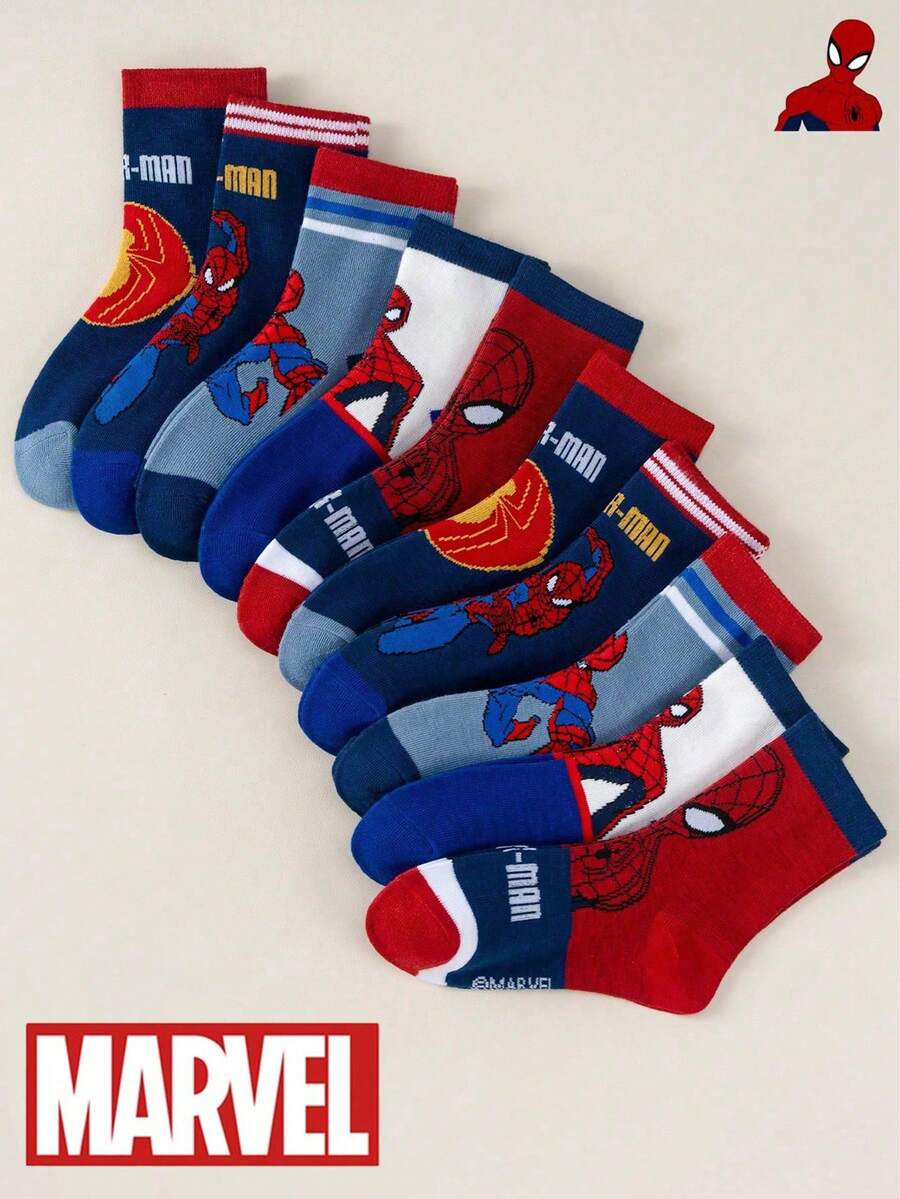 1/5/10 Pairs Marvel Spider-Man Kids Socks, Superhero Pattern, Breathable & Soft, Boys & Girls, Suitable For Everyday Wear/Party Gifts/Easter/Spring/Summer - Multicolor - View 1