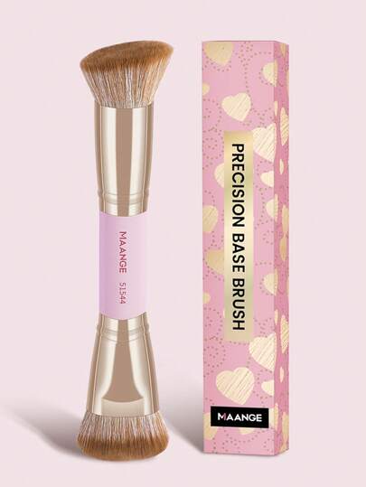 MAANGE 1 st dubbelsidig makeupborste för ansiktet med papperskorg, mjuk foundationborste, konturborste, rougeborste, puderborste, makeupverktyg med mjuka fibrer och hudvänliga för nybörjare inom makeup, present till kvinnor och flickor