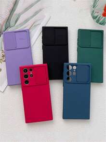 简约纯色滑动窗口TPU软手机壳，兼容三星Galaxy S26 Ultra S25 Ultra S24 Ultra S23 Ultra S22 Ultra S26 S25 S24 Plus S23 S22 A55 A54 A35 A16 A15，豪华可移动摄像头镜头保护，全包防摔，内置绒布保护边框。 - 黑色 - 查看 4