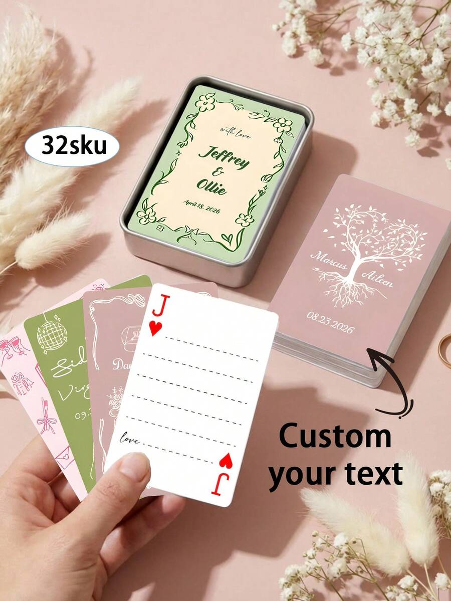 Custom Wedding Playing Cards Blank,Customize Text,32 Styles,Hand-Drawn Deck Of Cards, Playing Card Guest Book, Wedding/Engagement Gift - Multicolor - View 1