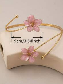 1 Pulsera de moda, exquisita, elegante, tierna, dulce, con diseño de flor en estilo urbano, para el verano, joyería - Rosa - Ver 3