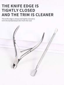 8pcs/6pcs/2pcs Professional Silver Dual-Head Cuticle Pusher And Cutter Remover, Salon Quality Stainless Steel Gel Nail Polish Scraper, Durable Professional Manicure Pedicure Cleaning Tools, Stainless Steel Silver Nail & Toe Cuticle Trimmer - Silver - View 7