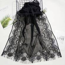 1pc New Lace Hollow Scarf Shawl Dual-Use Muslim Headscarf With Vintage Lace Tassel Design, Versatile Shawl For Weddings And Banquets - Xám - Xem 8