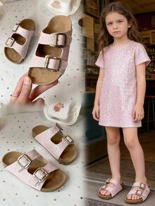 Sandal Selop Anak Berkilau - Bahan Suede Imitasi dan Sol Gabus Lembut, Nyaman untuk Dipakai di Dalam dan Luar Ruangan - Berwarna merah muda - View 3
