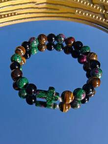 Men's Protective Cross Bracelet Natural Tiger'S Eye, Black Agate, Attract Wealth And Enhance Luck. Protection, Suitable For Everyday Wear, Bohemian Style Fashionable Jewelry Unisex - Multicolor - View 6