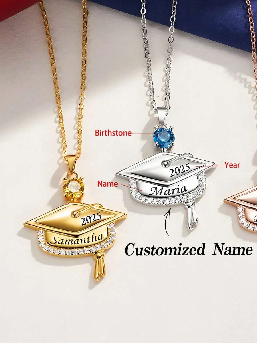 1pc Customized Graduation Necklace, Personalized Graduation Name Necklace, Customized Birthday Necklace, Graduation Cap Necklace, Graduation Gift For Her, 2026 Graduation Jewelry - Multicolor - View 1