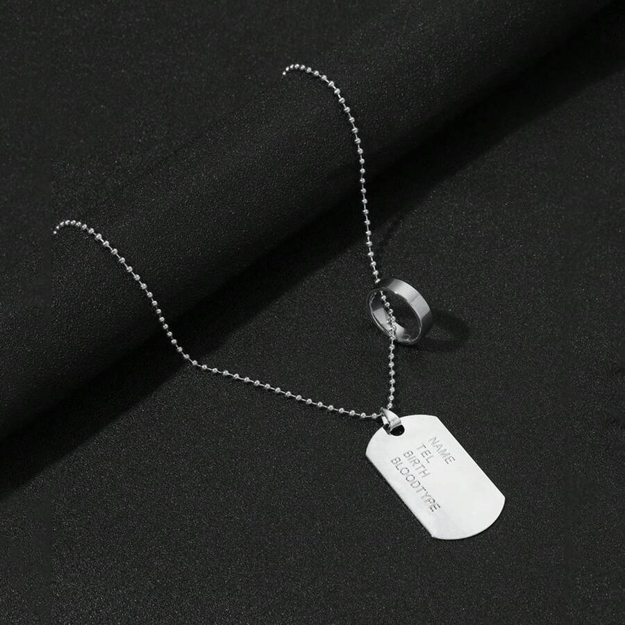 Vintage Hip-Hop Style Men's Stainless Steel Ring With Military Tag Engraving Pendant Sweater Chain Accessory - 1PC - 查看 1