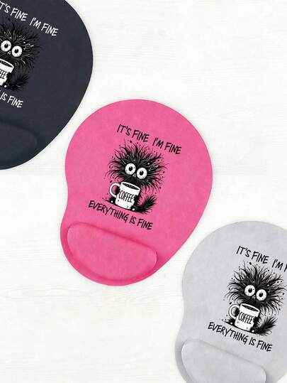 Ergonomic Wrist Rest Mouse Pad, Cute Working Cat Design, "It'S Fine I'M Fine Everything Is Fine" Graphic Print With Coffee Cup & Design ,Ergonomic Eva Wrist Rest, Non-Slip Memory Foam Mouse Pad, Comfortable Mouse Pad With Smooth Wrist Support