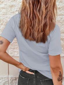 Plus Size-SALTY SOUL Women's Spring/Summer New Coconut Tree & Sunshine Print Casual Round Neck Short Sleeve T-Shirt, Fashion Versatile, Essential Daily & Vacation Wear. Vacation Printed T-Shirt For Women-1XL-5XL - 淺灰色 - 查看 2