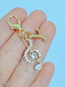 1pc Fashionable Elegant Lobster Clasp Rhinestone Music Note & Letter Shaped Keychain Pendant, Hollow Design With Embedded Rhinestones, Suitable For DIY Shoe Charms, Key Chains, Gift Packaging And Birthday/Holiday Gifts - Gold - View 13