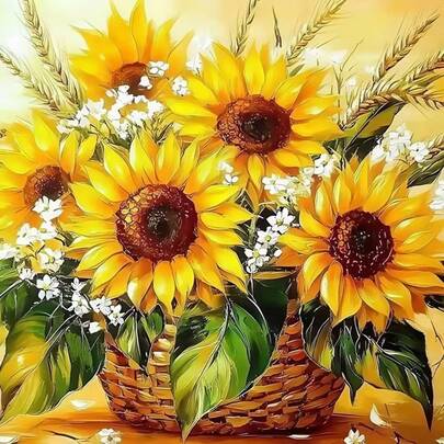 1套[30*30厘米/11.8*11.8英寸][40*40厘米/15.7*15.7英寸]5D亚克力钻石画套装，向日葵图案，适合成人初学者DIY马赛克钻石画，全钻手工DIY钻石画，适用于客厅、卧室、办公室墙面装饰画，惊喜艺术家居装饰礼物，送给家人和朋友