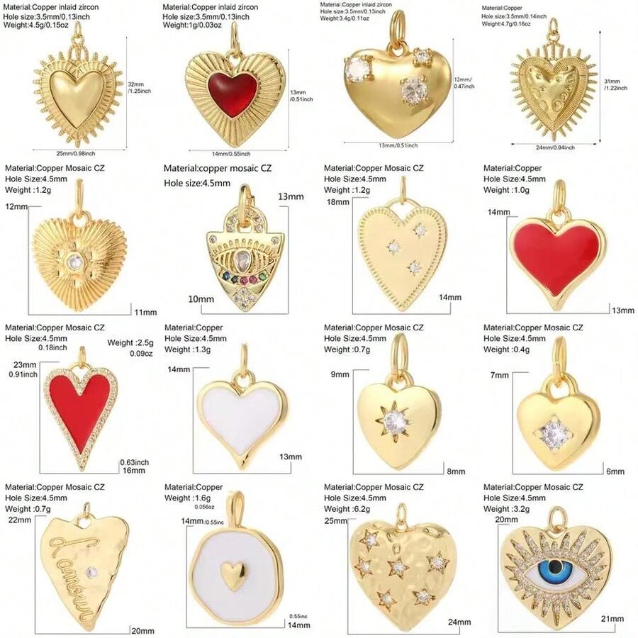 1个铜质时尚优雅迷你心形吊坠，DIY手链项链耳环首饰配件 - 彩色 - 查看 1