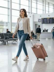 Standard ANAC Carry-On Suitcase 10KG 55x35x25cm Carry-On Suitcase With Zipper, Expandable, Removable Wheels, Carry-On Luggage, Can Be Taken Into The Airplane Cabin - 珊瑚粉 - 查看 4
