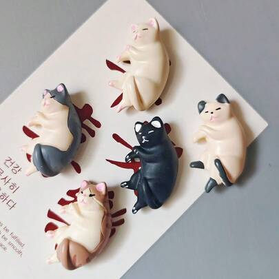 2件/套 卡通睡猫磁性冰箱贴，日式宠物冰箱门装饰，慵懒设计，柔软质感，适用于厨房冰箱、玄关铁门、办公室白板，增添可爱治愈的氛围（随机款式）