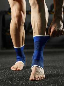 1双竹炭针织运动护踝，弹性踝关节支撑，针织压缩袜，适用于篮球、跑步、步行、健身、山地自行车等运动（深蓝色），运动防护装备 - 藍色 - 查看 2