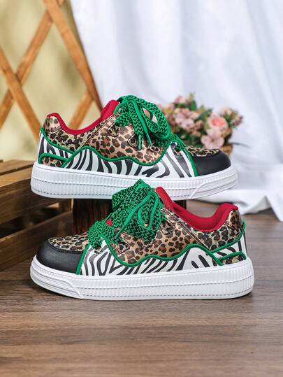 Wild Leopard Print Elements, European And American Retro Fashion Men's Casual Sneakers, Zebra Print Pattern, Flat, Comfortable, Versatile, Suitable For Men, Perfect For Daily Wear, Commuting, Traveling, Gifting, And Parties.