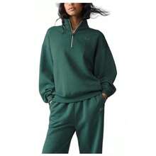 Alo Yoga Women's Accolade 1/4 Quarter Zip Pullover Premium Heavyweight Sweatshirt Luxury Soft Oversized Hoodie Collar Outerwear Fashion Casual Leisure - Winter Ivy - 查看 1