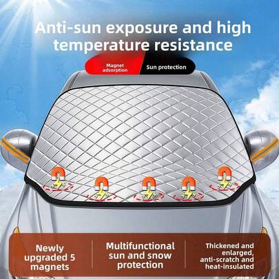 Cubierta magnética para parabrisas de coche contra la nieve y parasol para coche, cubiertas de coche y película protectora de vidrio resistente para vehículos, parasol grueso con aislamiento contra el calor, bloqueador de nieve para parabrisas de invierno - Protección UV, impermeable, a prueba de polvo, aislamiento térmico, a prueba de nieve para varios modelos de vehículos, accesorios exteriores prácticos para el coche, artículos esenciales para el coche