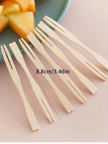 200pcs Mini Bamboo Cocktail Forks, Dual-Head Design, Appetizer Fruit Picks, Wedding Party Wooden Skewers, Christmas Gifts - Multicolor - View 8