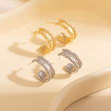 1 Pair Retro Luxury Earrings, Copper Zirconia Stud Earrings, Niche Design Elegant Versatile Elegant Earrings - Multicolor - View 2