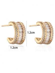 1 Pair Luxury Elegant Zirconia Inlaid Half-Circle Stud Earrings, Versatile High-Quality Earrings That Won't Fade - Multicolor - View 5