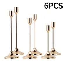6pcs Single Candle Holder Metal Candle Holder, Tabletop Decor, Candlelight Dinner, Photo Props, Wedding Anniversary, Home Hotel Decor, Birthday Gift, Suitable For Dining Table Center Decor, Wedding, Catering, Party (Candles Not Included) - Multicolor - View 4